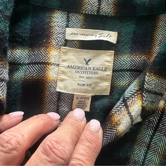 Vintage Inspired VISCOSE Blend American Eagle Outfitters Slim Fit Flannel Shirt - Picture 10 of 10
